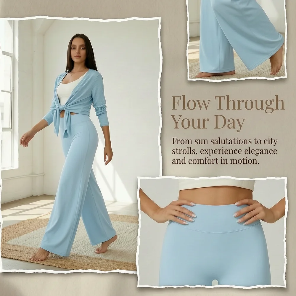 High Waisted Straight Leg Yoga Pants for Women, Naked Feeling Butt Lifting Loose Fit Workout Trousers, Slimming Gym Pants