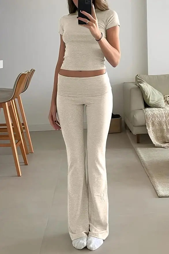 Womens Two-Piece Yoga Set With Short Sleeve Top And Pants