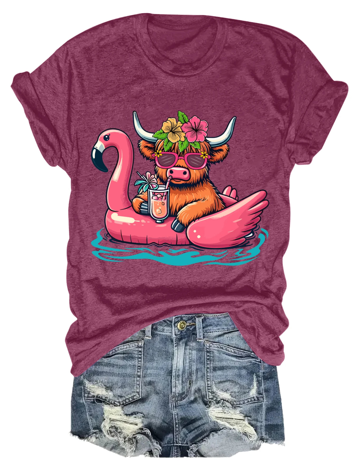 Women's Bull On Flamingo Float Tank Top Summer Casual Sportswear