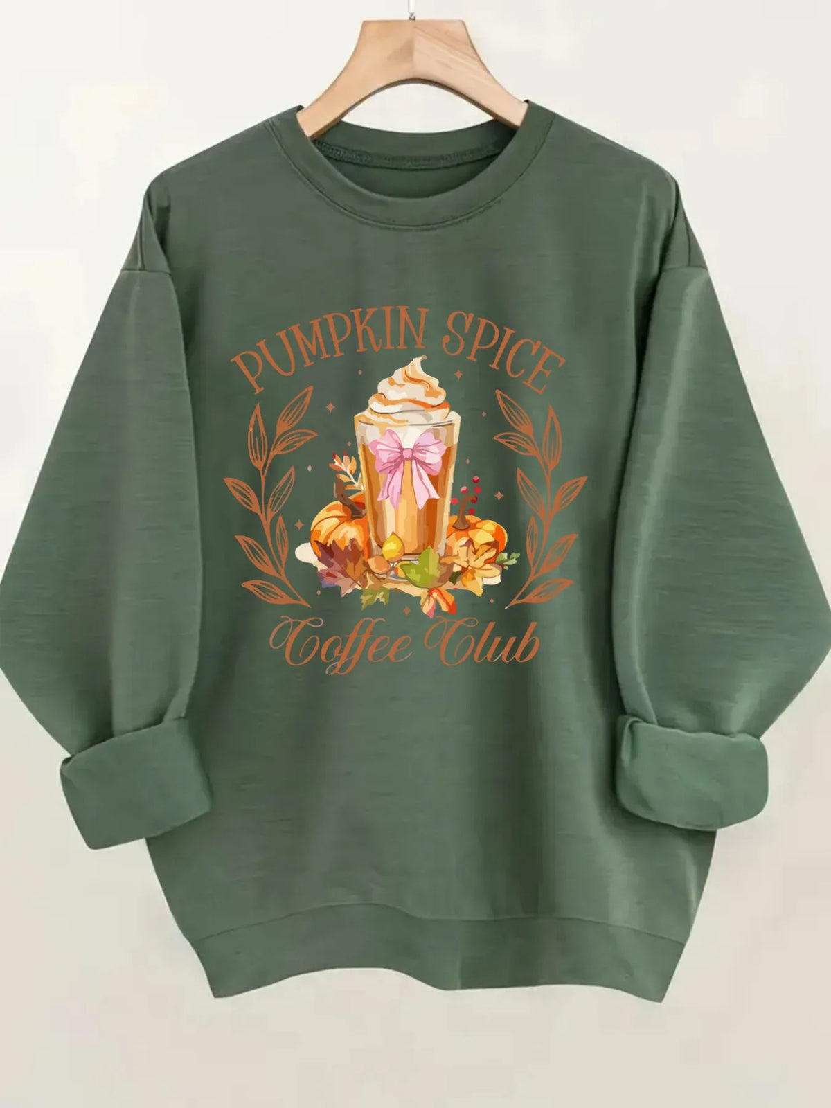 Women's Pumpkin Spice Coffee Crewneck Pullover Sweatshirt For Casual Wear