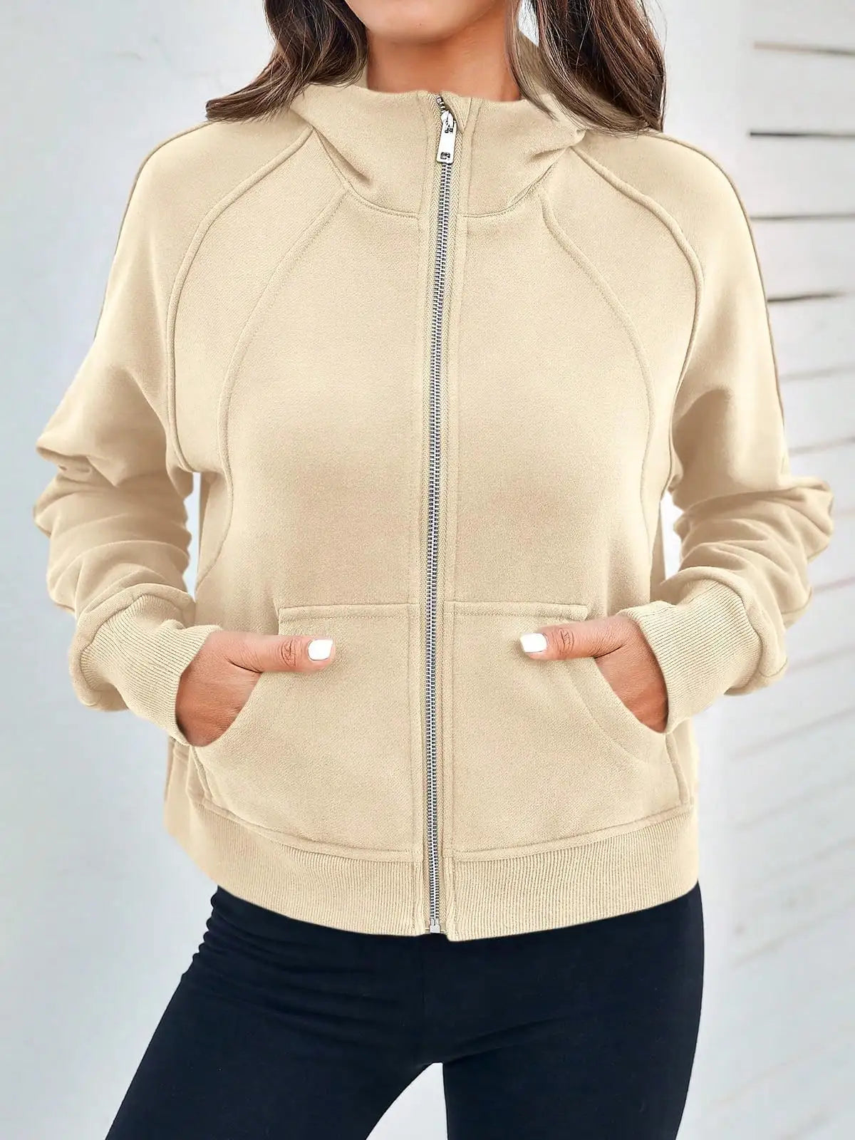 Fisoew Women's Zip Up Fleece Lined Crop Oversized Hoodie Streetwear
