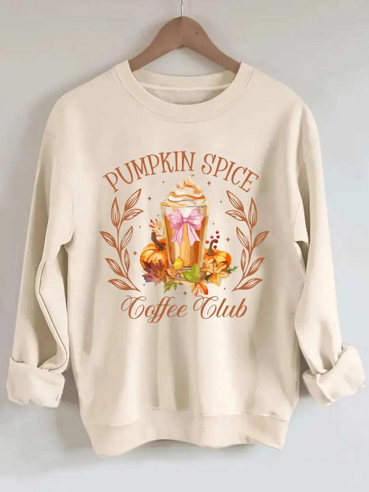 Women's Pumpkin Spice Coffee Crewneck Pullover Sweatshirt For Casual Wear