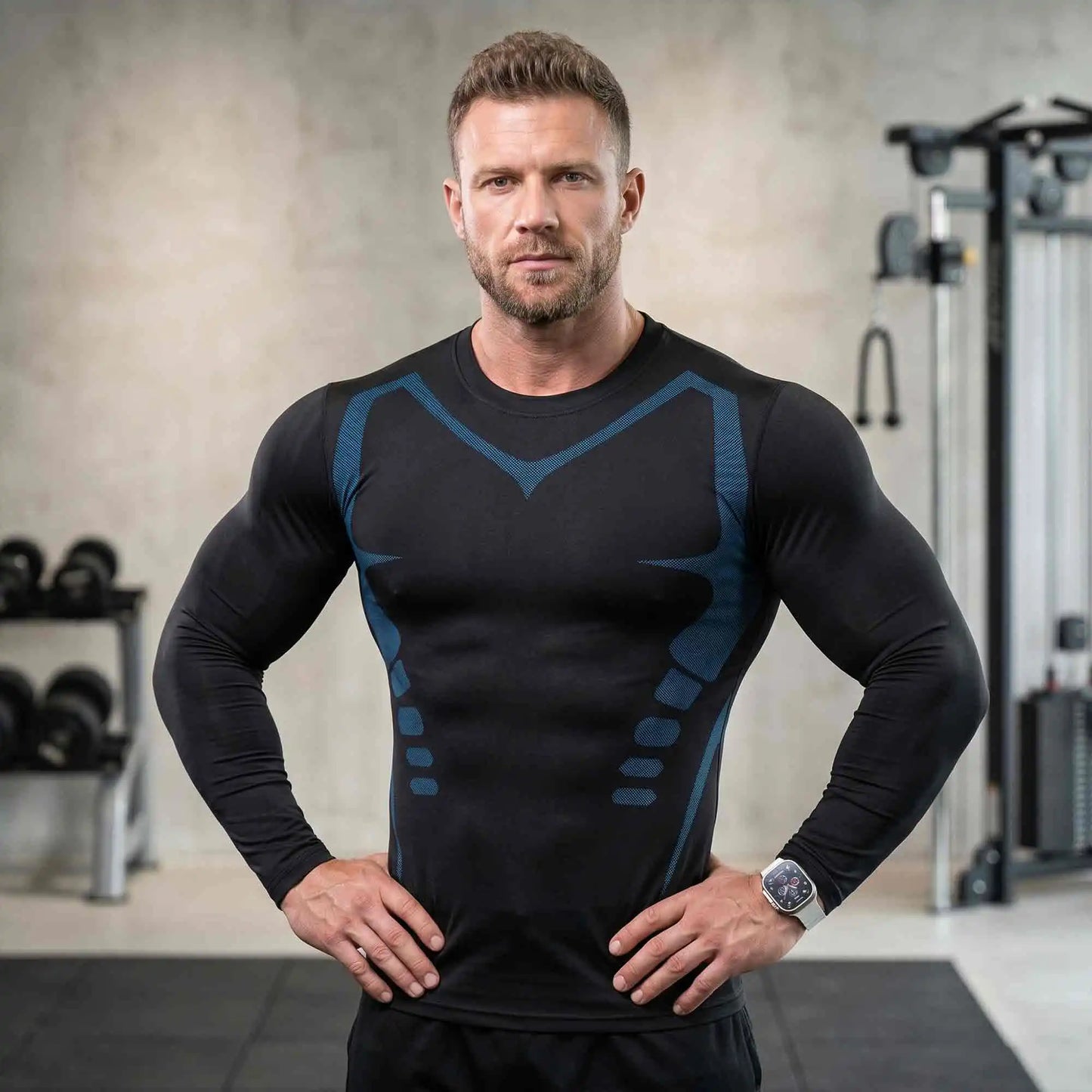 Men's Compression Shirts Long Sleeve Baselayer MoistureWicking Gym Tee Set
