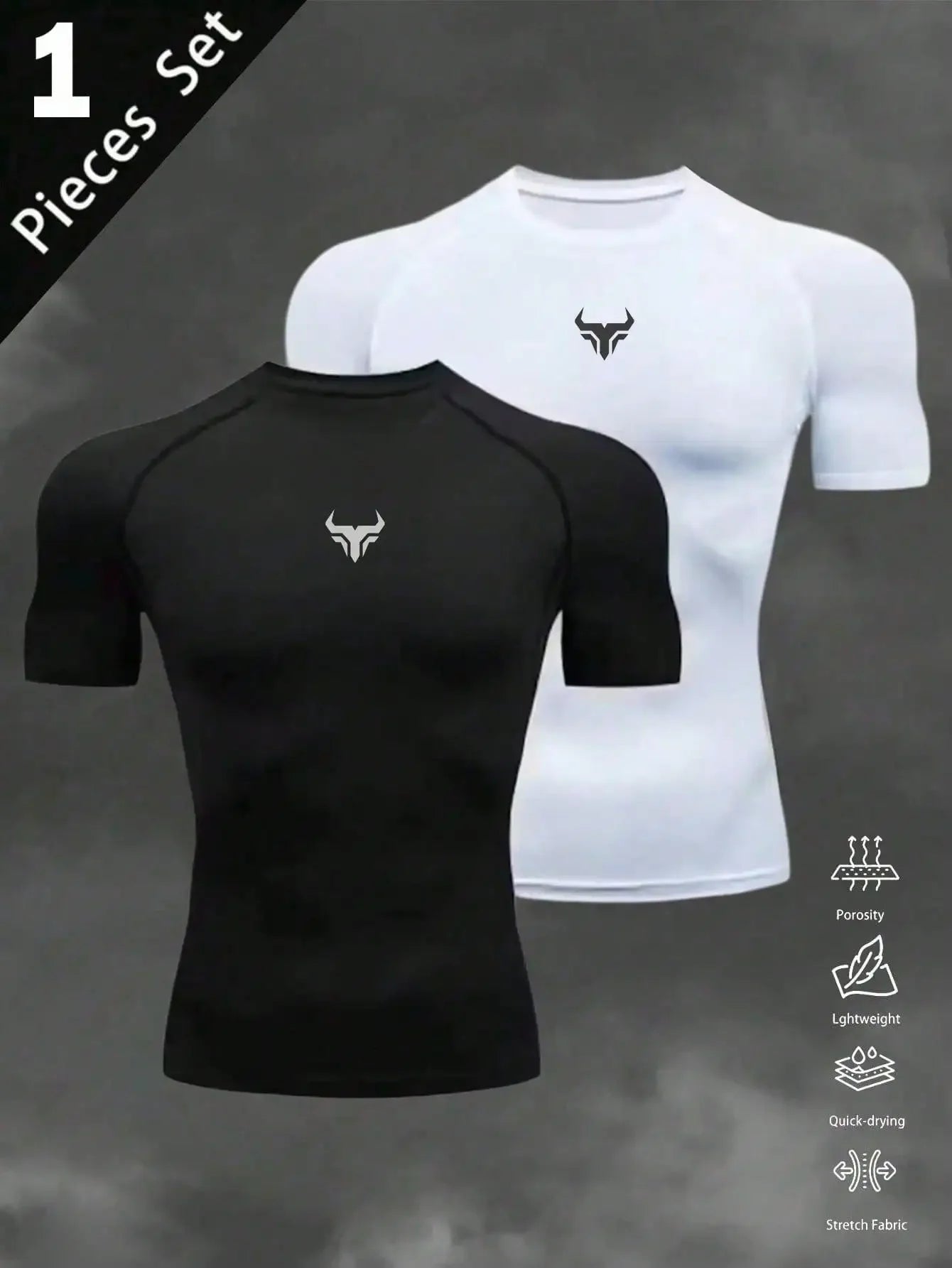 Mens Barbell Print Raglan Short Sleeve Gym Compression T Shirt