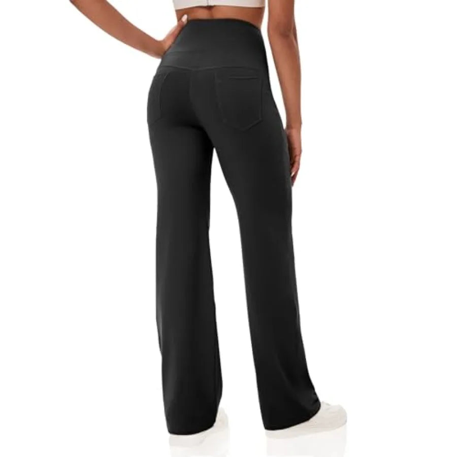 VOOVEEYA Yoga Pants Women with Pockets, Tummy Control Leggings Straight Leg High Waist Work Dress Pants Petite/Regular/Tall
