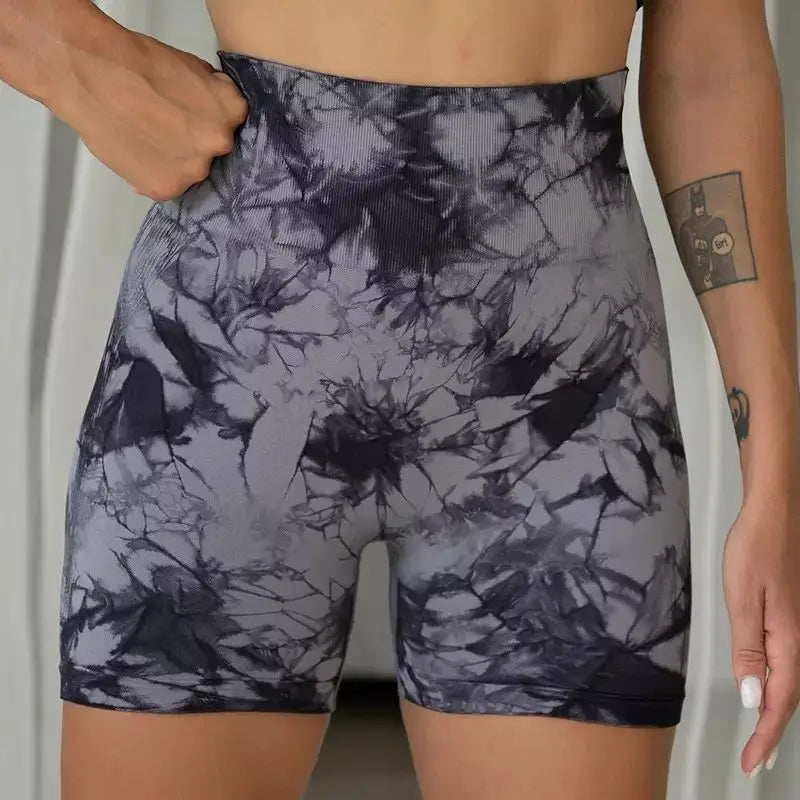 DUTRIEUX Tie-Dye Yoga Shorts for Women High Elastic Gym Workout