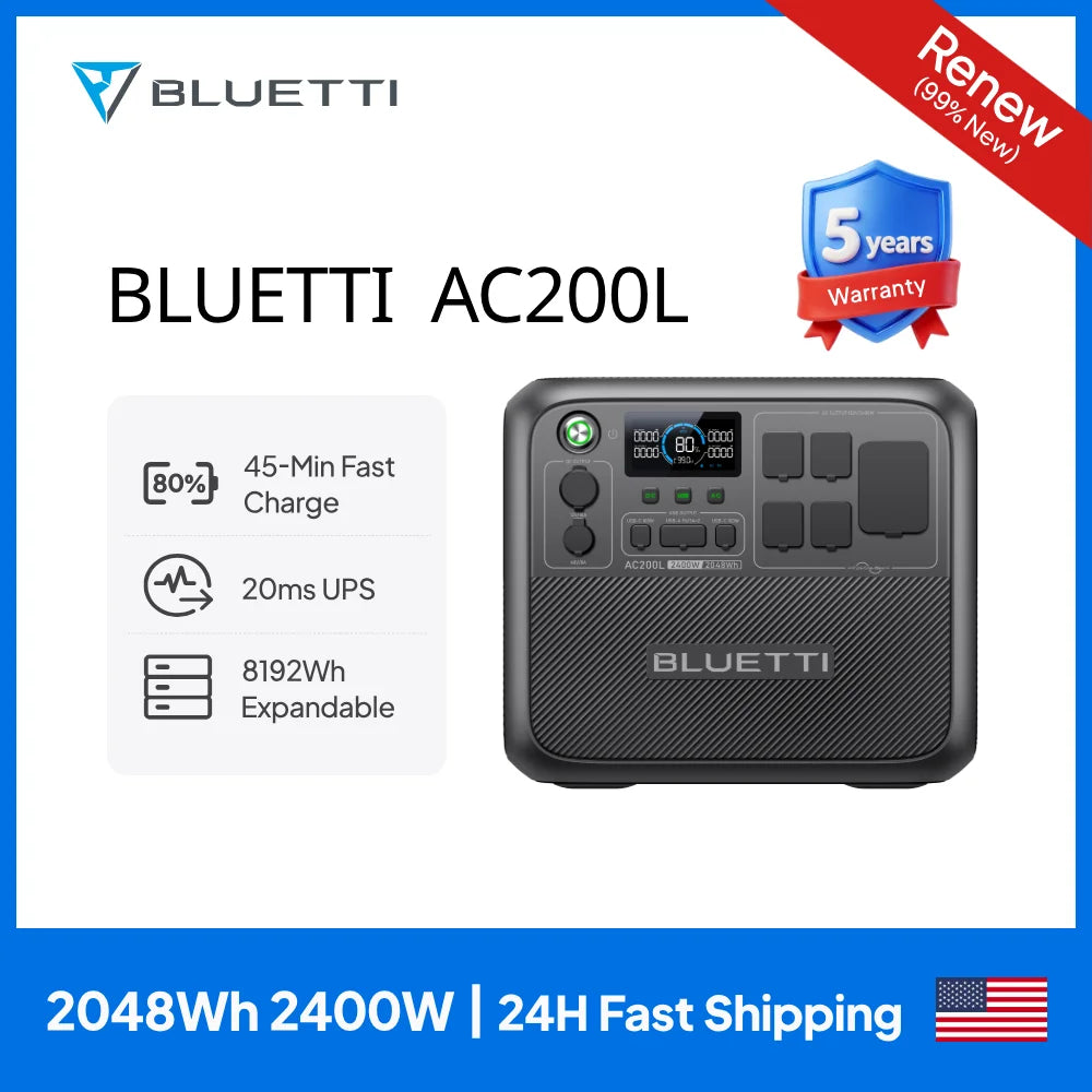 Bluetti AC200L Portable Power Station 2400W 2048Wh Solar Generator
