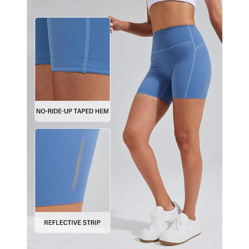 Pioneer Camp 5"/8" Biker Shorts for Women Seamless Tummy Control No Front Seam Yoga Workout Athletic Shorts with Pocket