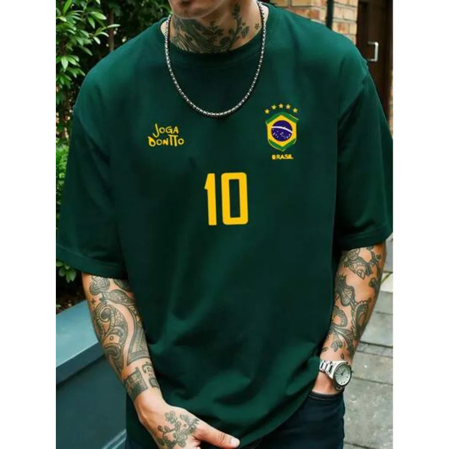 Brazil Soccer Inspired Men T Shirt Cotton Short Sleeve Tee