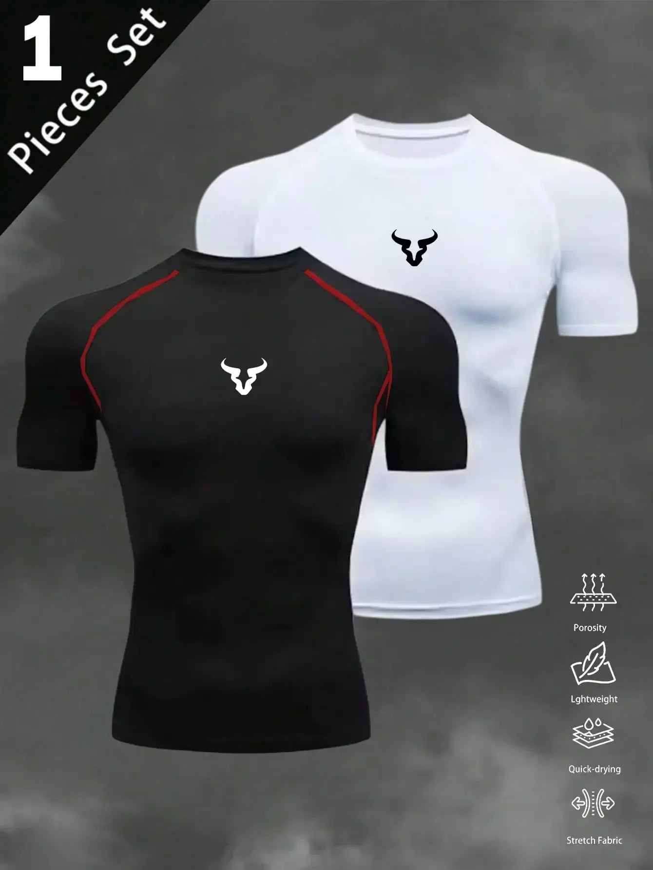 Mens Barbell Print Raglan Short Sleeve Gym Compression T Shirt