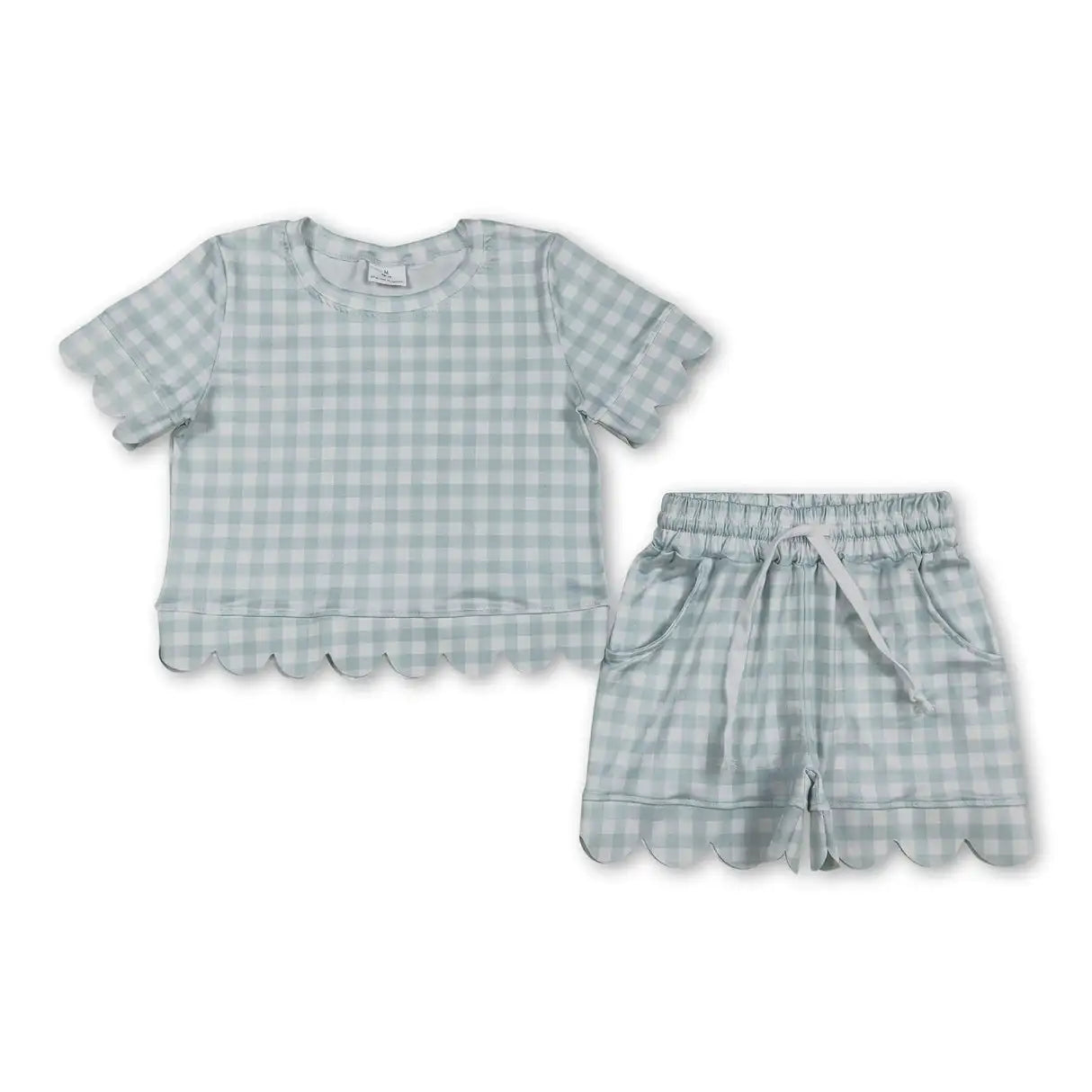 Girls Cotton Polyester Set With Short Sleeve Top And Pockets