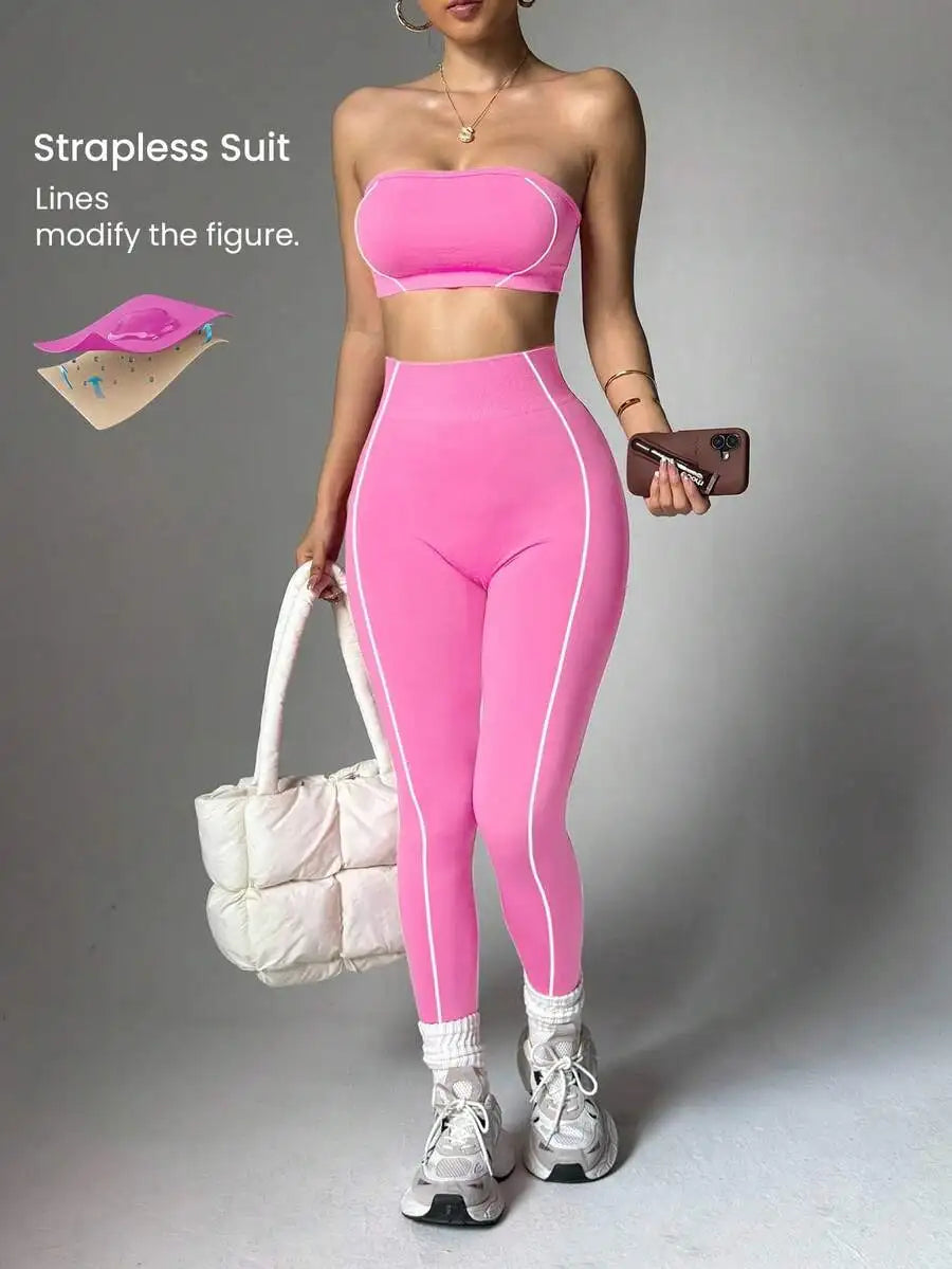 Women Seamless Striped Sports Bra And Leggings Quick Dry Activewear