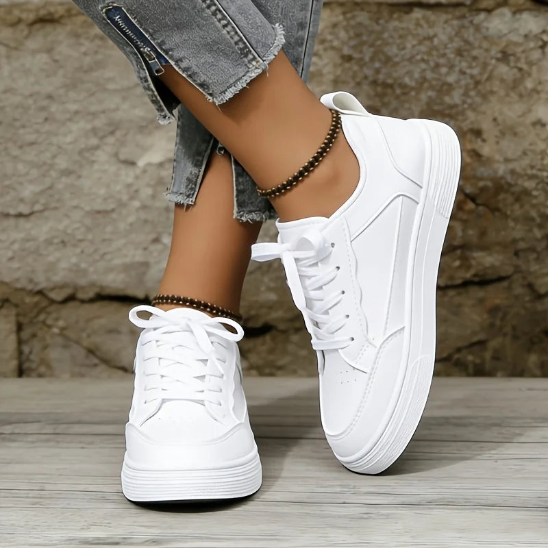 Womens Leather Platform Walking Sneakers With Non Slip Rubber Sole
