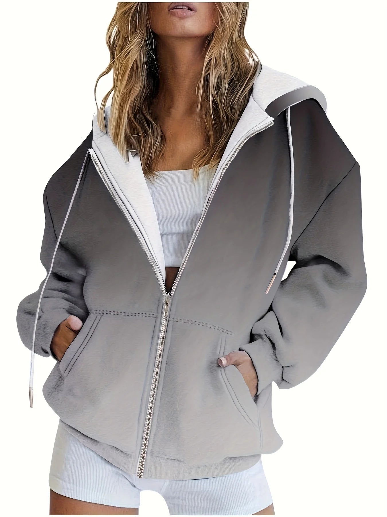 Casual Printed Hoodie Zip Up Jacket For Women Everyday Wear