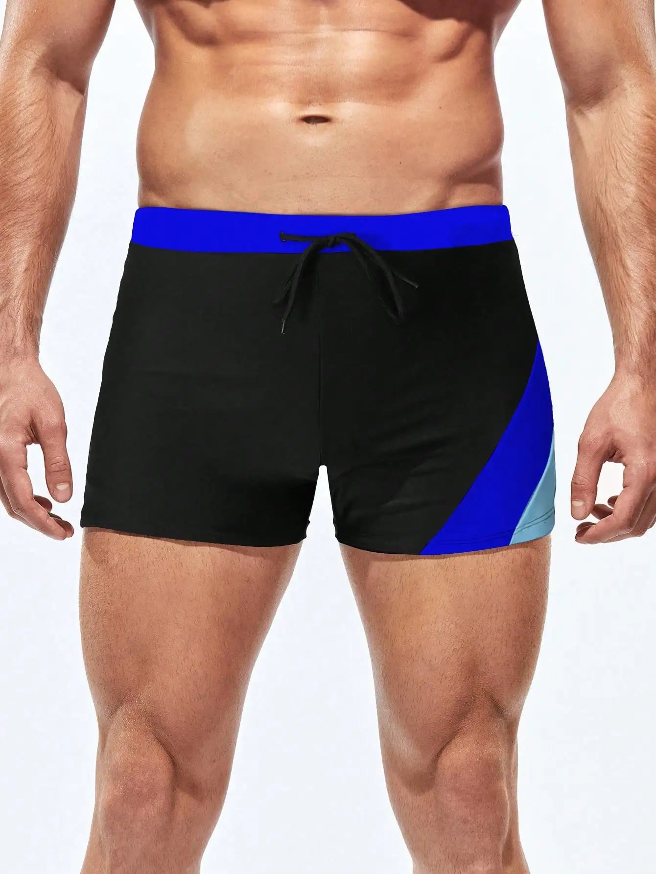Mens Color Block Striped Board Shorts With Drawstring