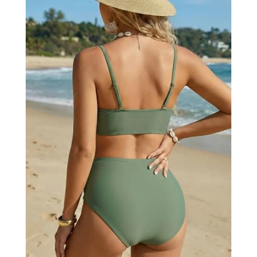Women High Waisted Push Up Twist Front Ruched Bikini Set