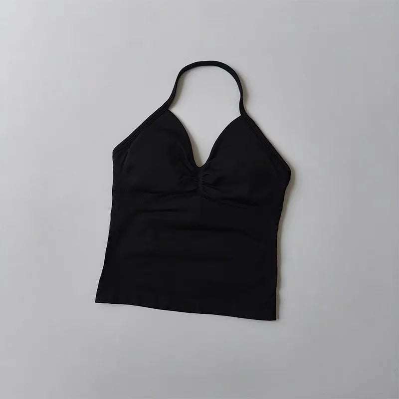 Seamless Nylon Elastane Yoga Set Halter Neck Sports Bra And Shorts