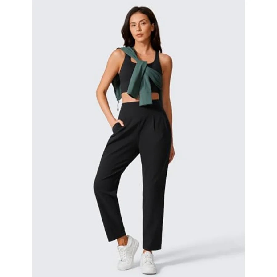 CRZ YOGA Butterlift Ankle Yoga Pants for Women 27" - 7/8 Tapered Front Pleated for Lounge Travel with Pockets