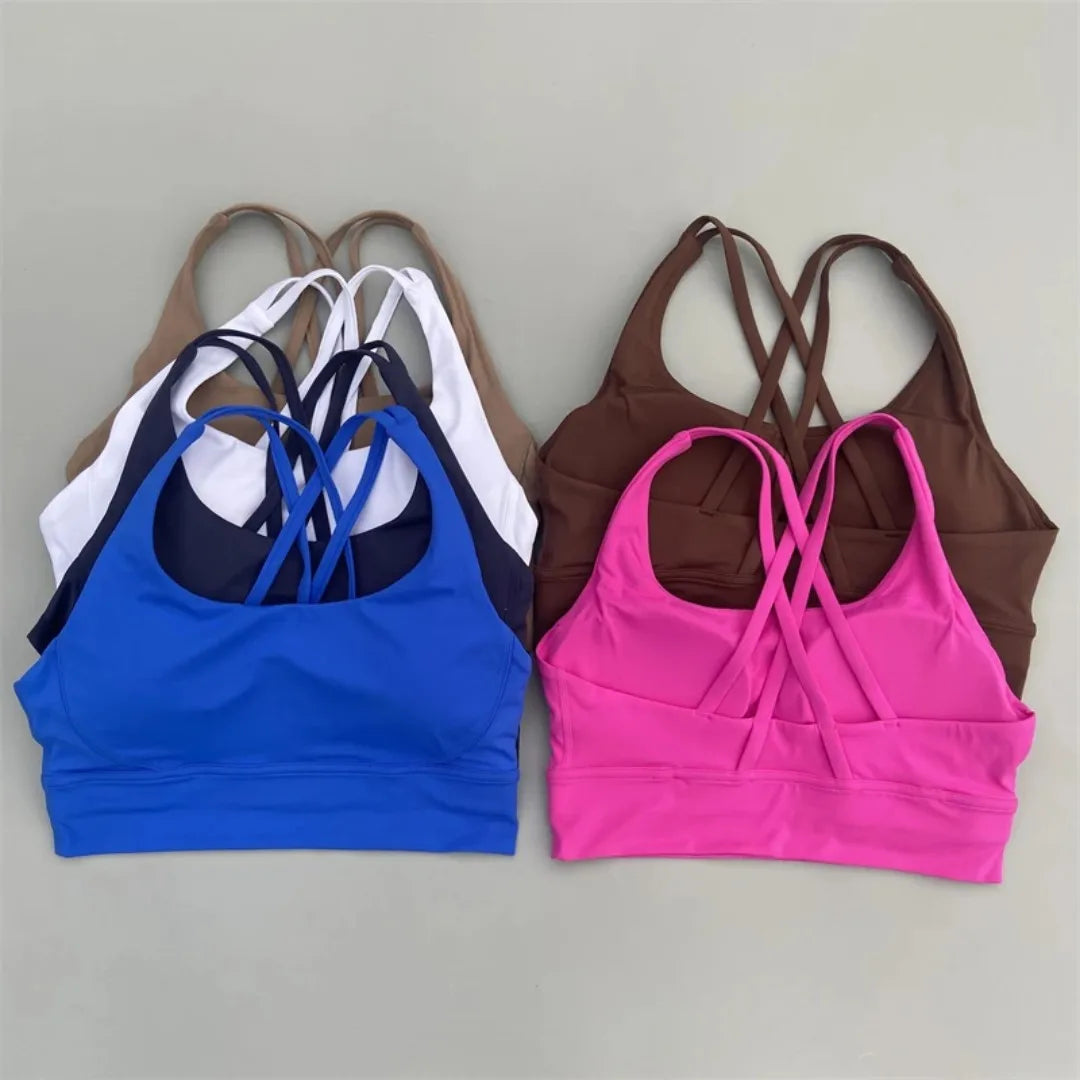 Cross Back Womens Breathable Fitness Bra Top With Chest Pad Nylon