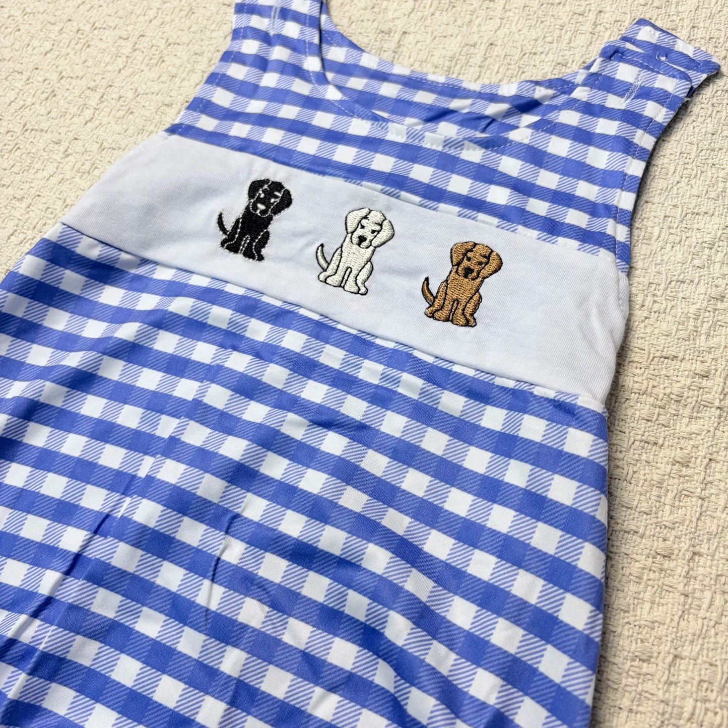 Children's Plaid Shorts And Dog Top Romper Set Everyday Casual