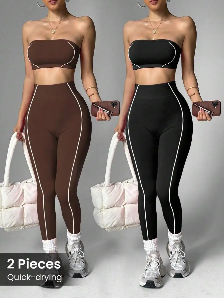 Women Seamless Striped Sports Bra And Leggings Quick Dry Activewear