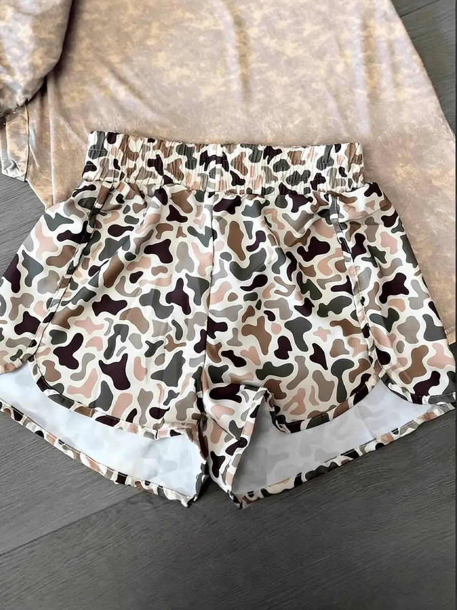 Womens Camouflage Casual Athletic Lounge Shorts Polyester