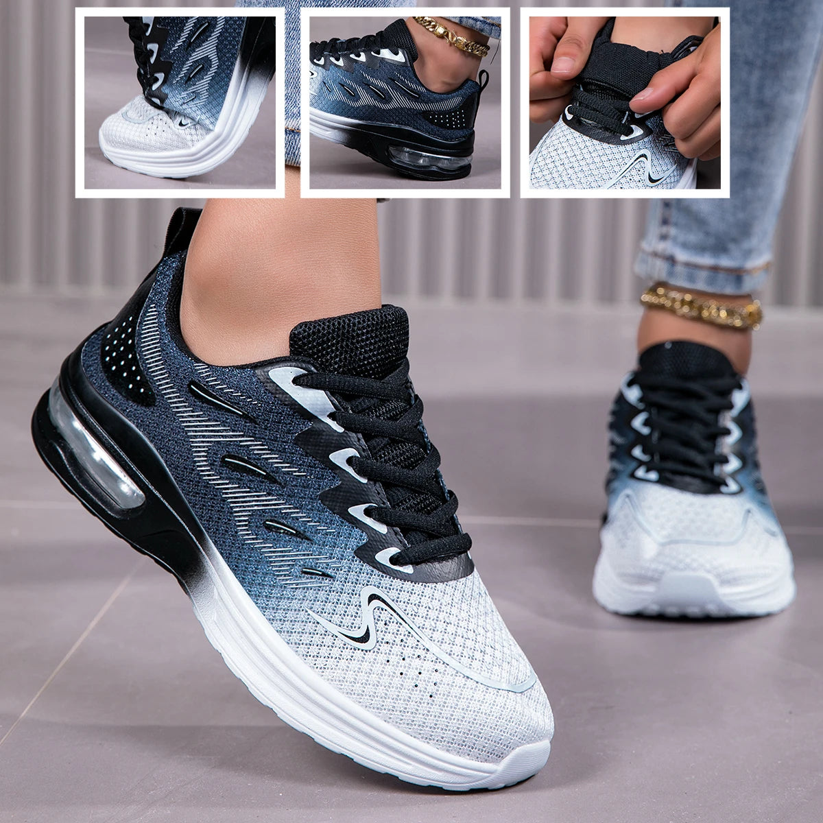 Unisex Breathable Air Cushion Running Shoes Mesh Lace Up Sneakers
