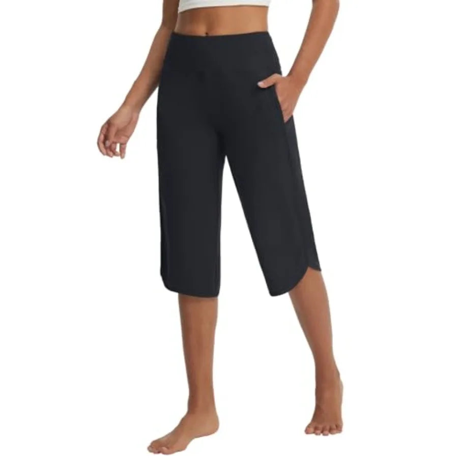 Womens Capri Pants with Pockets Straight Leg Yoga Capris Leggings 17" Mid-Calf Capris Workout Summer