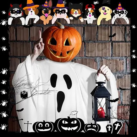 Adult Ghost Halloween Costume With Hooded Poncho Cape for Parties