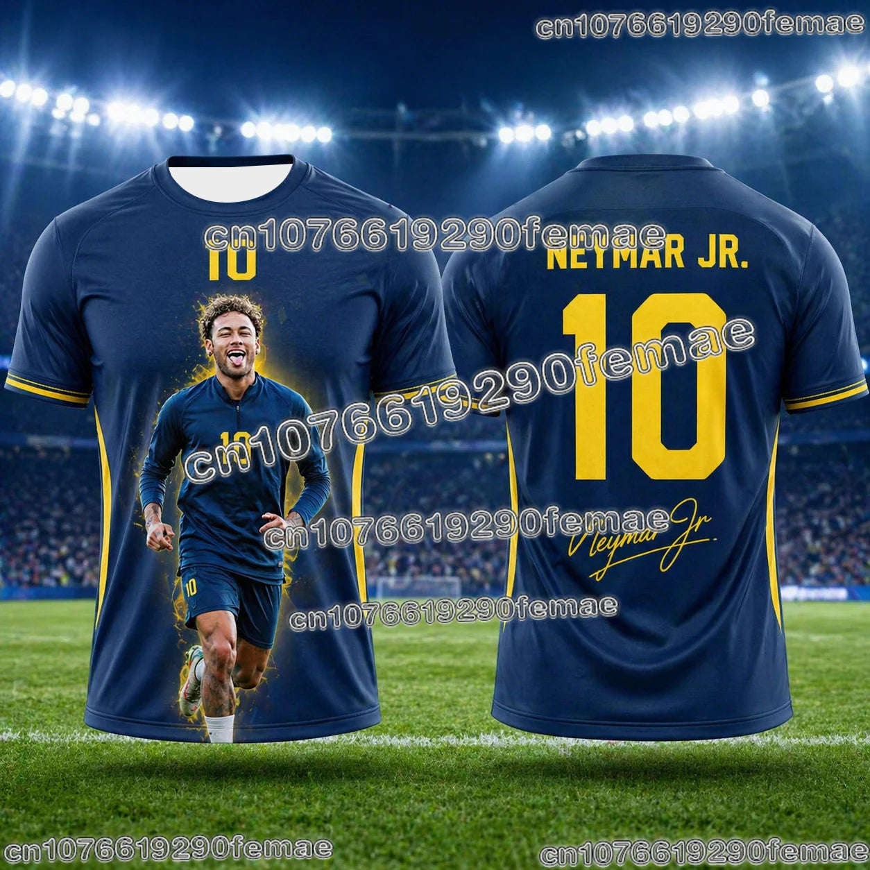 Neymar Soccer Jersey 3D Print Breathable Sports Tee For Fans