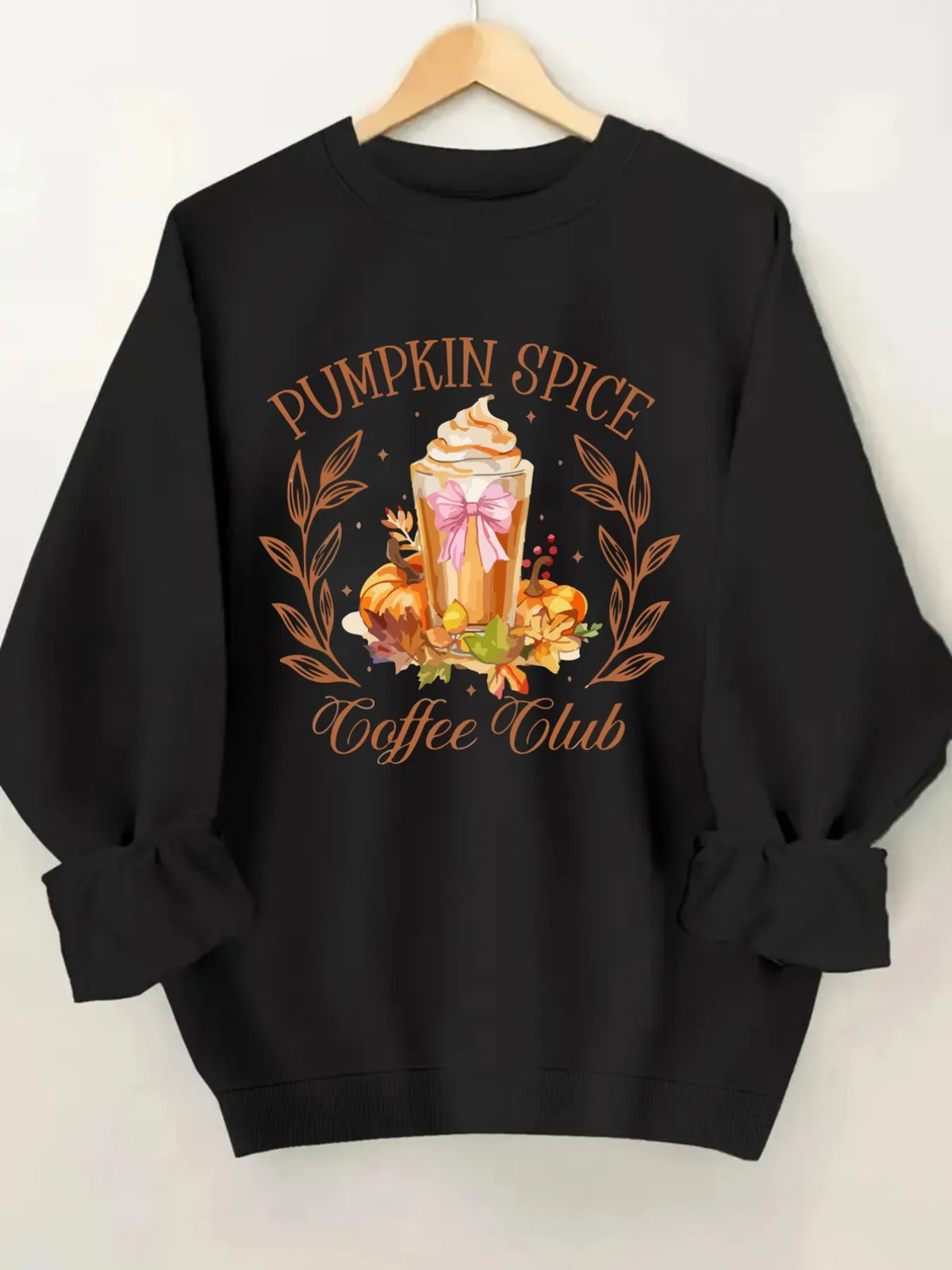 Women's Pumpkin Spice Coffee Crewneck Pullover Sweatshirt For Casual Wear