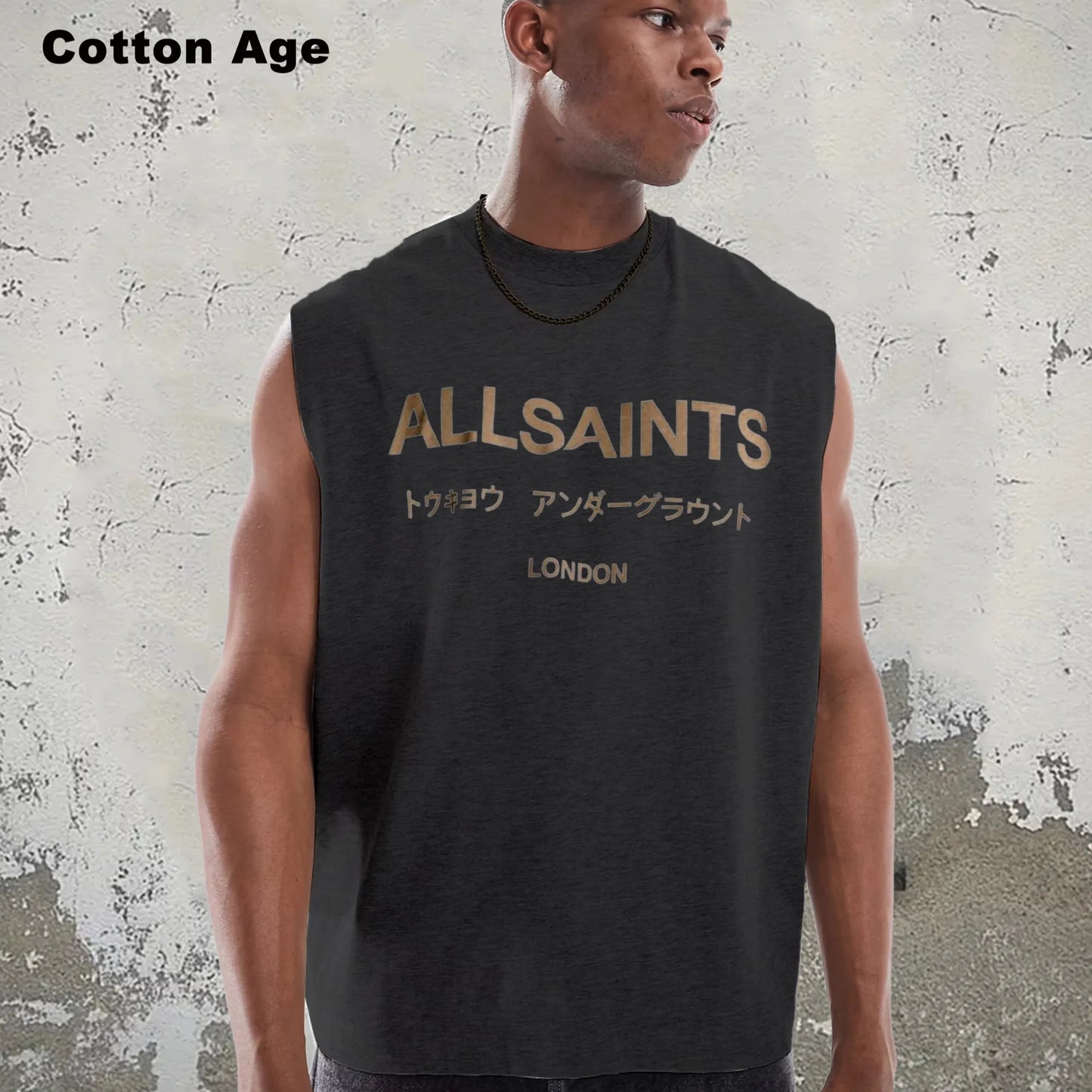 Vintage Men's Tank Top Print Design Knit Cotton Casual Tee