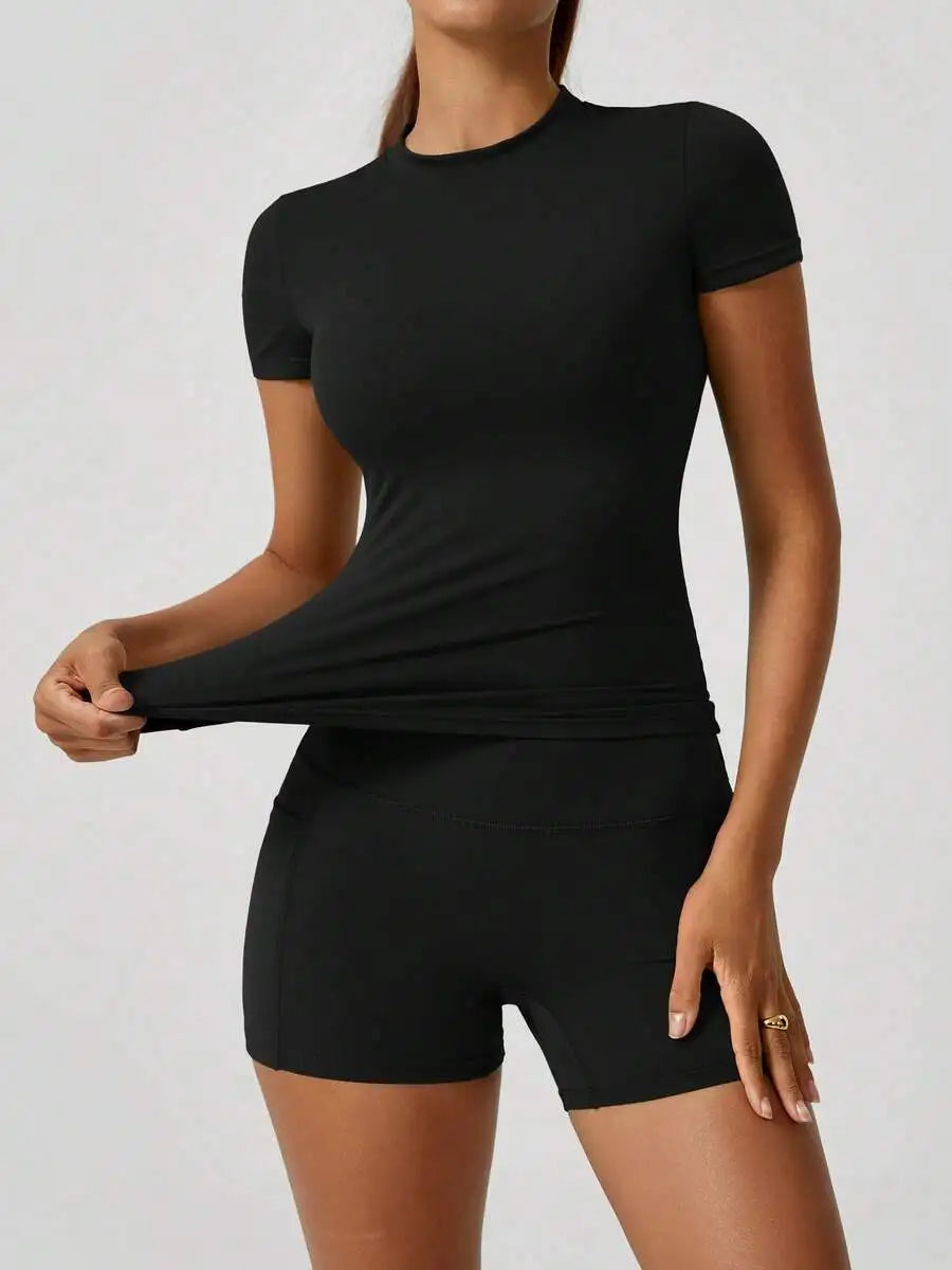Women's High Waist Tummy Control Butt Lifting Yoga Shorts Set