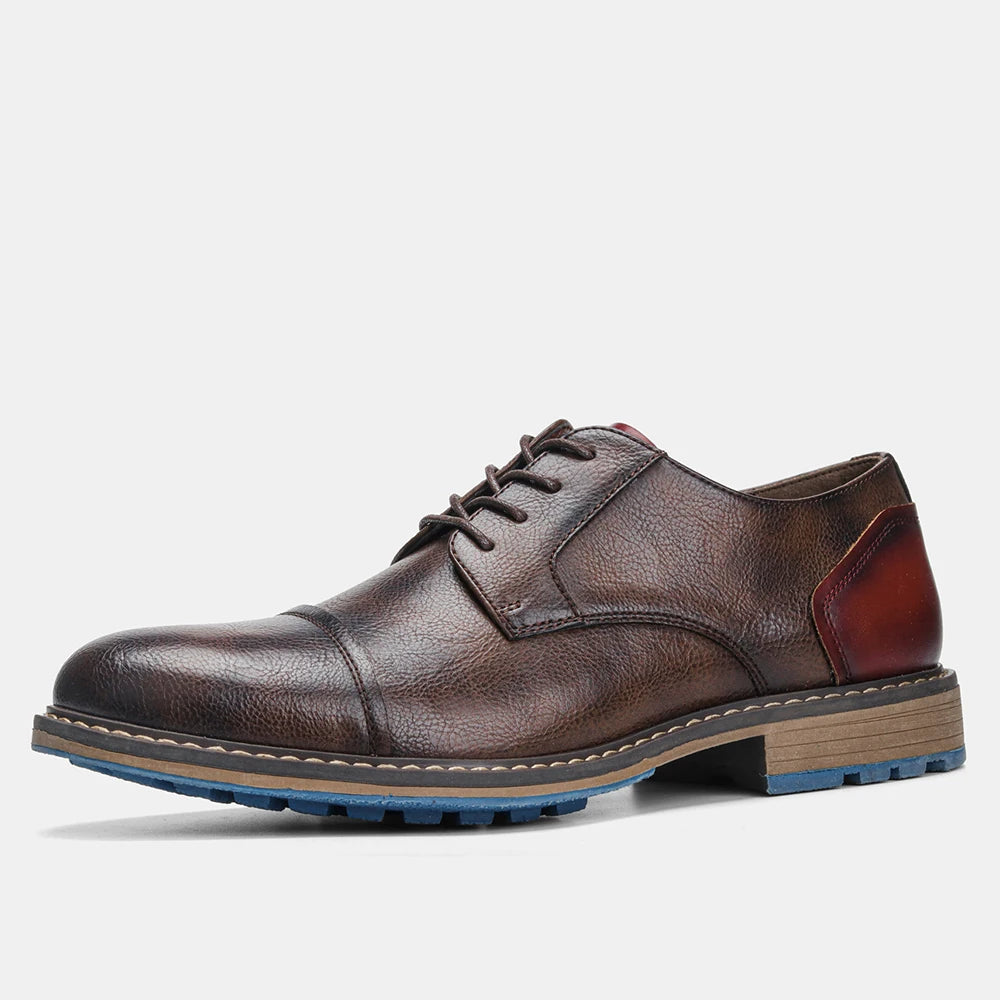 Hecrafted Retro Men Casual Leather Cap Toe Oxford Derby Shoes