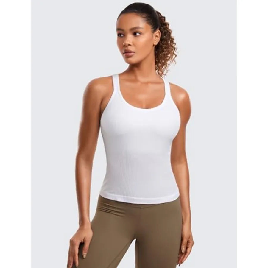 CRZ YOGA Seamless Padded Racerback Tank Top Built In Bra