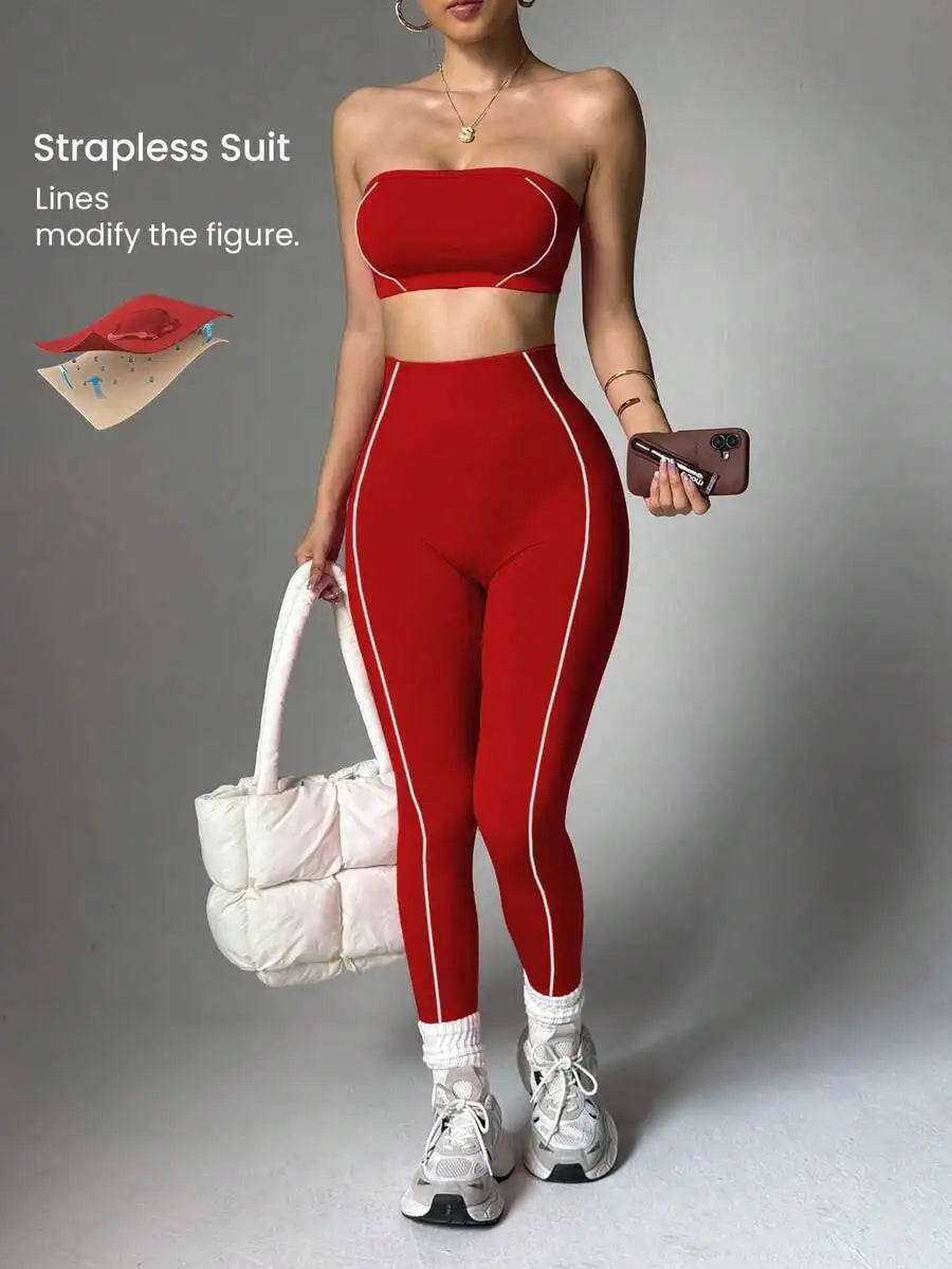 Women Seamless Striped Sports Bra And Leggings Quick Dry Activewear