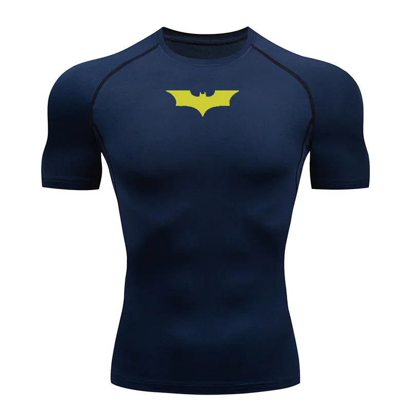 Bat Printed Mens Tight Compression Tee For Gym Workout
