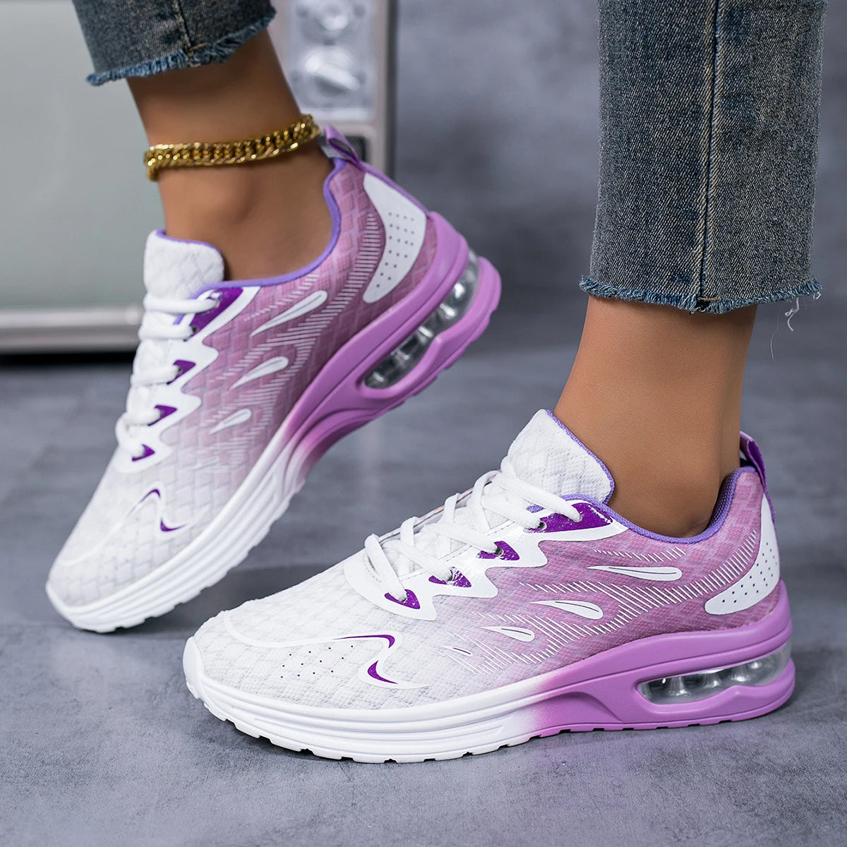 Unisex Breathable Air Cushion Running Shoes Mesh Lace Up Sneakers