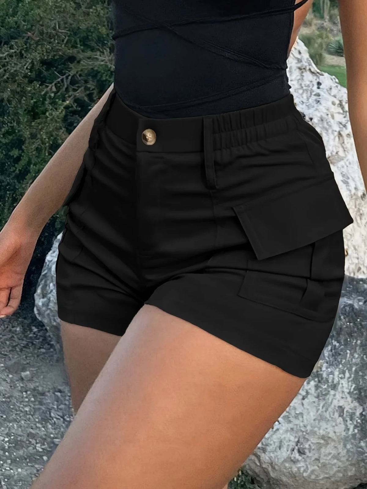 Women High Waist Cargo Shorts Multi Pocket Summer Streetwear
