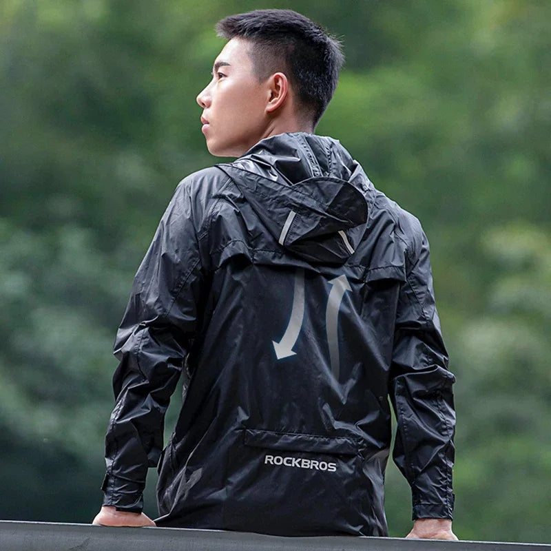 ROCKBROS Cycling Rain Jacket Waterproof Hooded Reflective Windbreaker