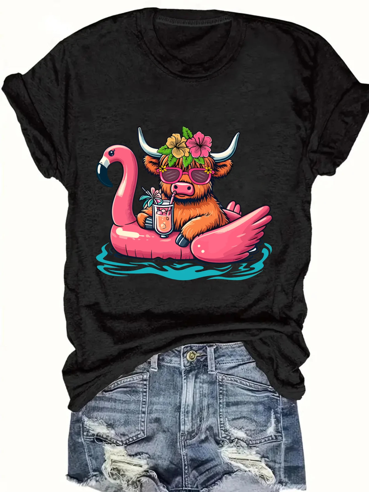 Women's Bull On Flamingo Float Tank Top Summer Casual Sportswear