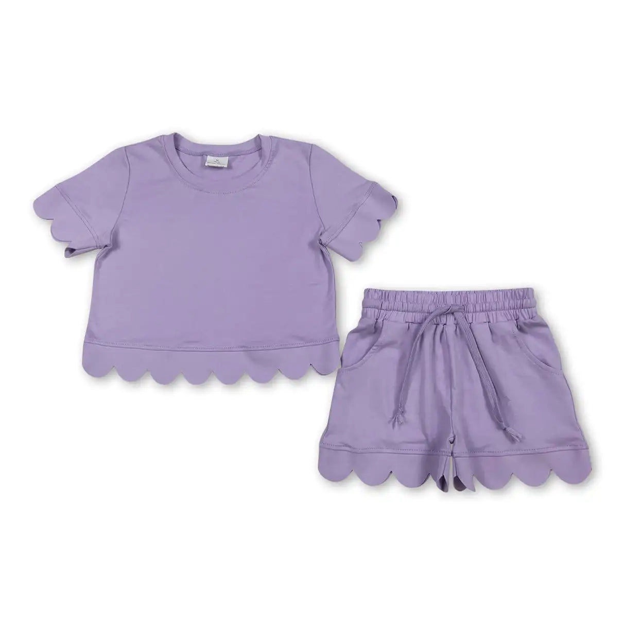 Girls Cotton Polyester Set With Short Sleeve Top And Pockets