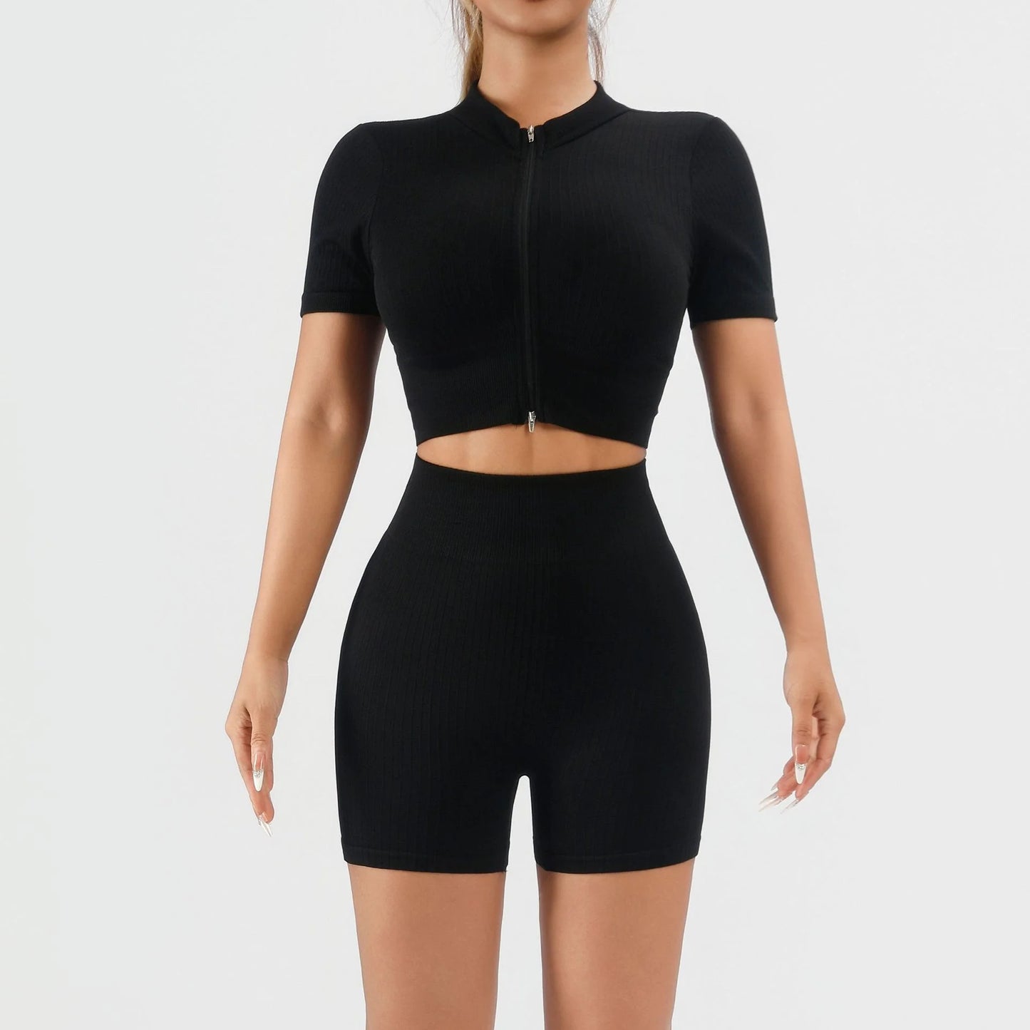 Women's Seamless Ribbed 2-Piece Yoga Set With Shorts