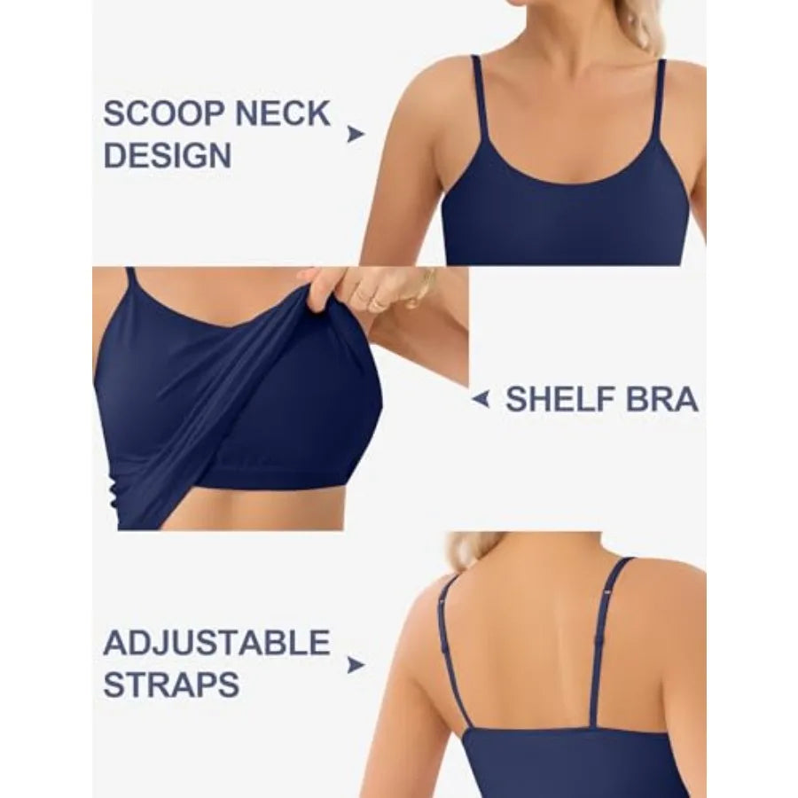 5-Pack Bamboo Fiber Tank Tops With Built-In Bras For Women
