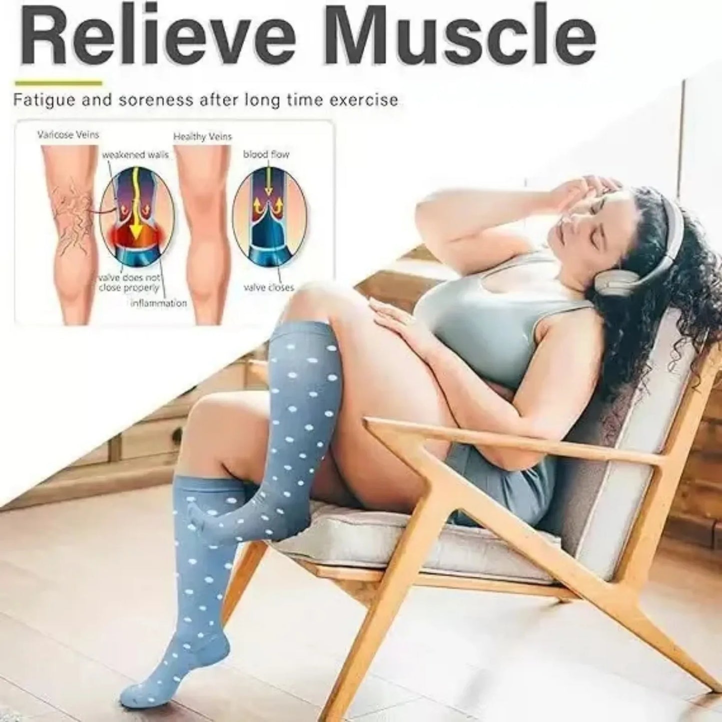 3 Pack Nylon Compression Socks For Women Knee High Cycling