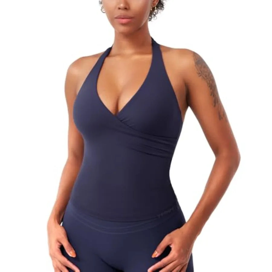 CoreFlex Womens Halter Tank Top Padded Deep V Backless Camisole