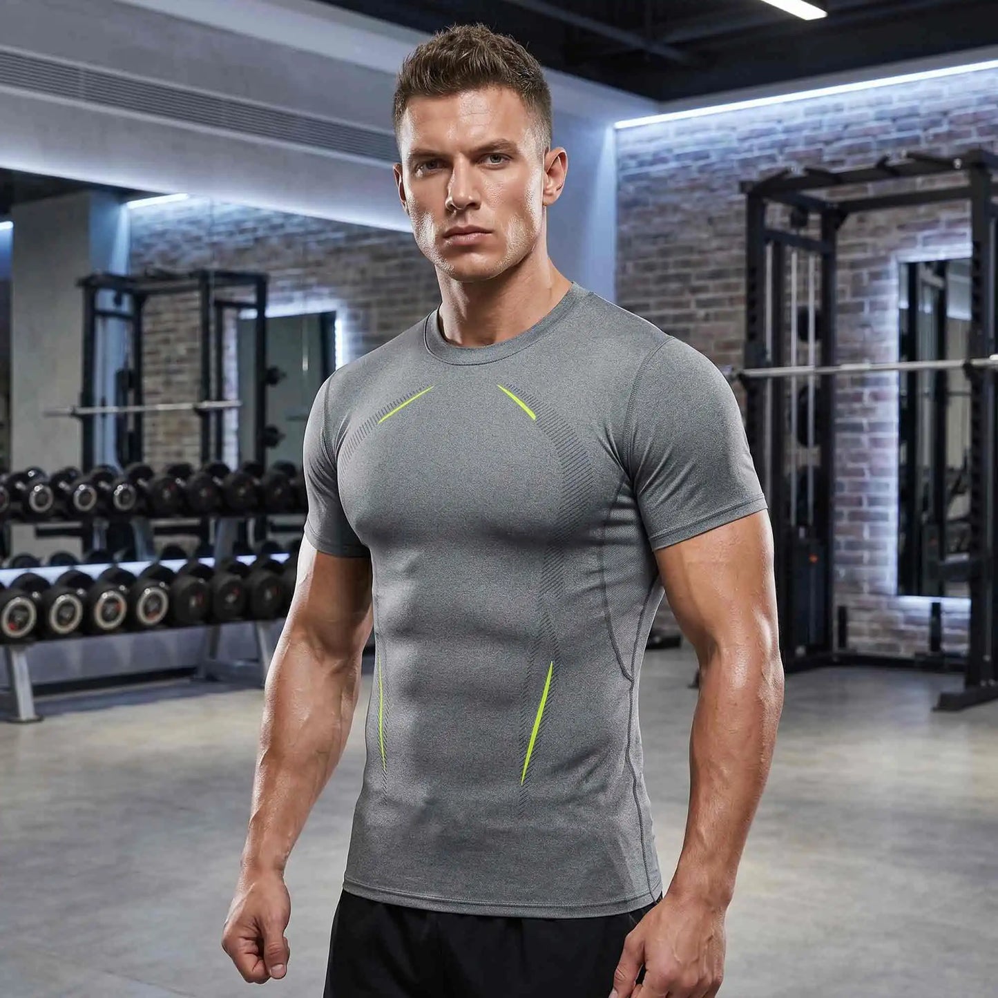 Mens Compression Short Sleeve Base Layer Shirts Moisture Wicking Athletic