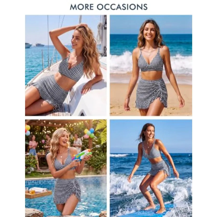Retro Women's High Waisted Bikini Set With Tummy Control