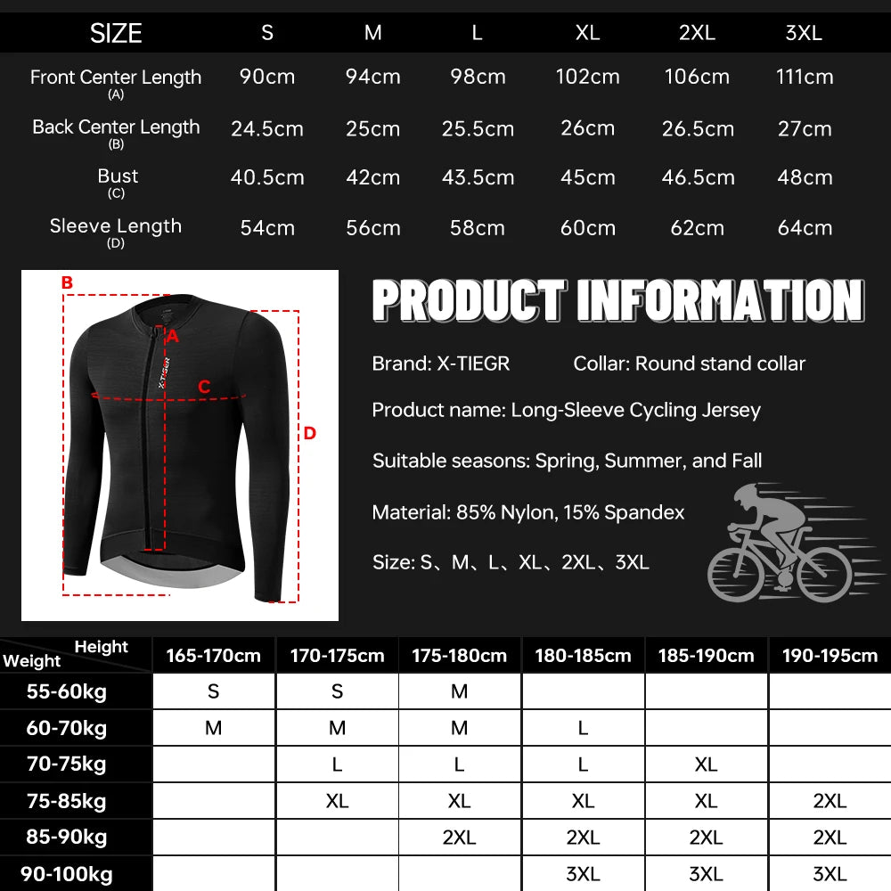 X-TIGER Men's Long Sleeve Cycling Jersey With Zipper Pockets