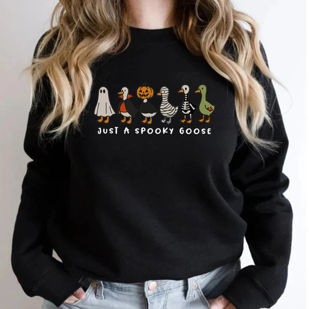 EOENKKY Funny Spooky Goose Halloween Pullover Sweatshirt